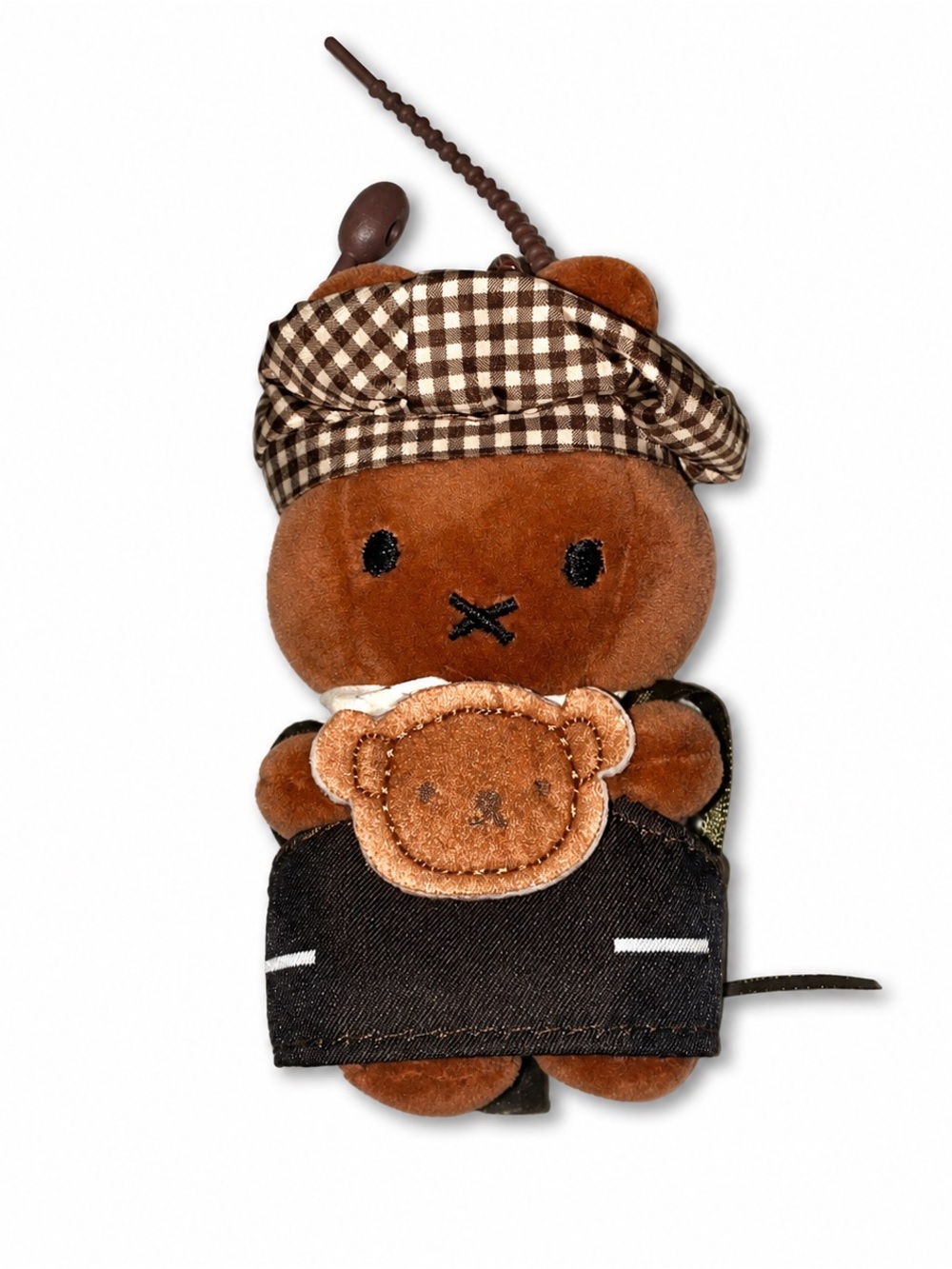 Brown Plush Bear Bag Charm with Checkered Cap - Kids Accessories